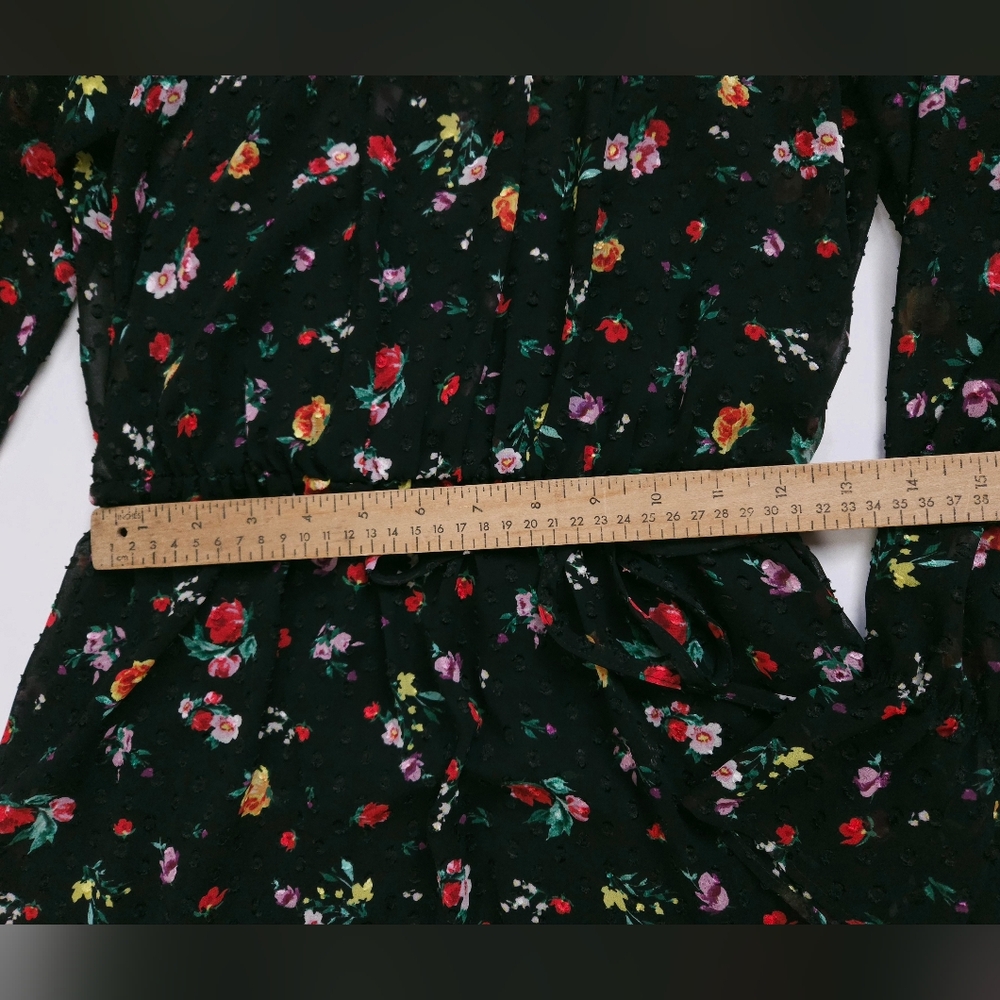 Banana Republic ClipDot Black Floral Chiffon Mock Neck Midi Dress Women's 2 - Picture 7 of 13